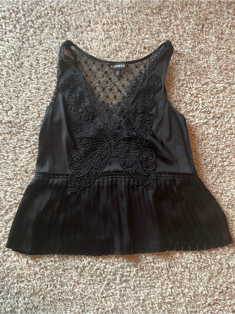 Express Black Lace Butterfly Pleated Tank Top Size XS
